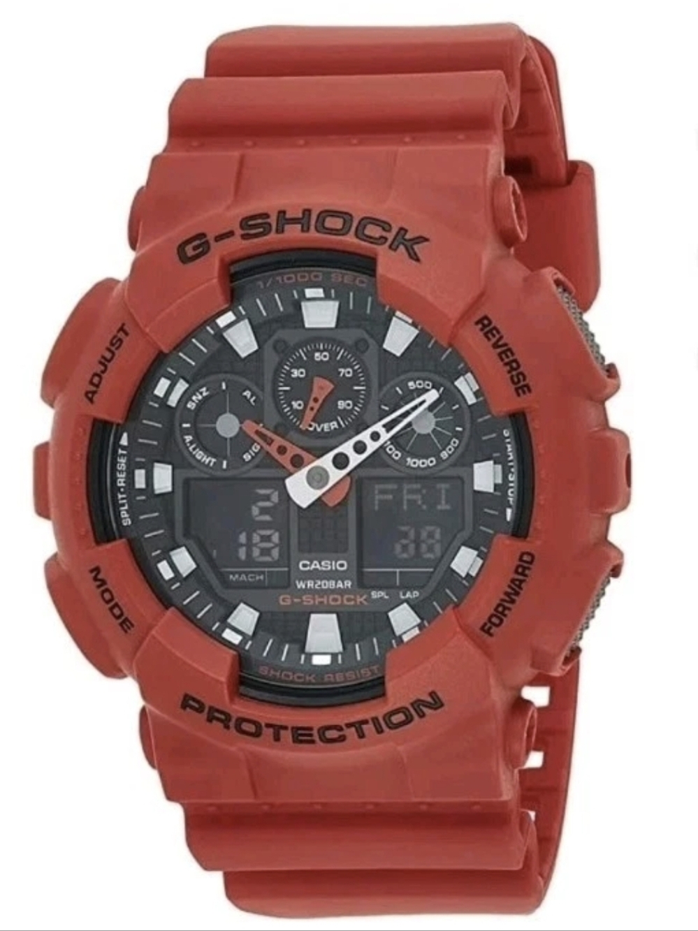 Casio G-Shock GA-100B Men's Red Chronograph Watch.